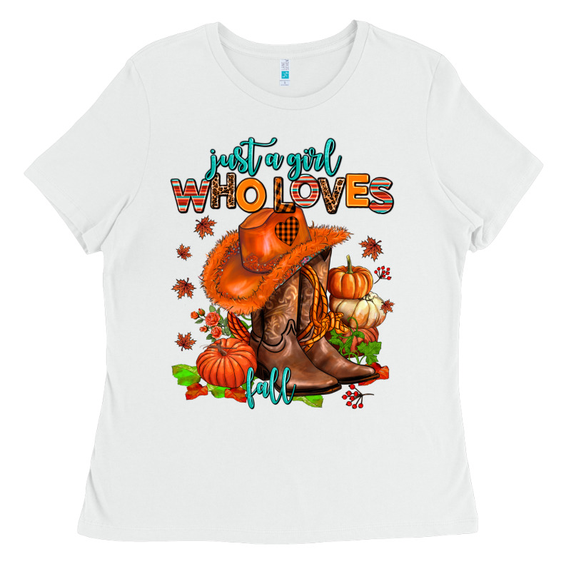 Jusr A Girl Who Loves Fall  Cowgirl Ladies Tee by AdoDesignShop | Teevron