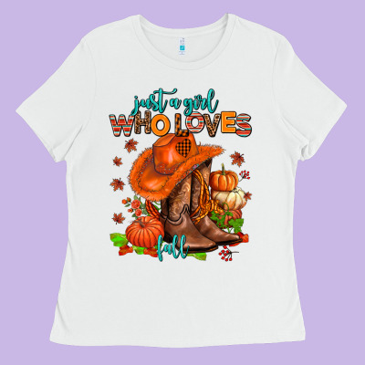 Jusr A Girl Who Loves Fall  Cowgirl Ladies Tee Designed By Adodesignshop