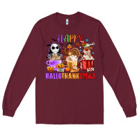 Burgundy happy hallothanksmas Long Sleeve Tee - MaliasSmallBusiness