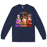 Navy happy hallothanksmas Long Sleeve Tee - MaliasSmallBusiness