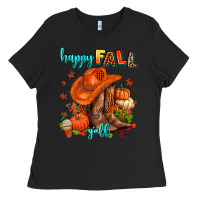 Black happy fall y'all  cowgirl Ladies Tee - AdoDesignShop