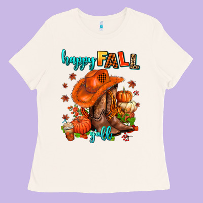 Happy Fall Y'all  Cowgirl Ladies Tee Designed By Adodesignshop