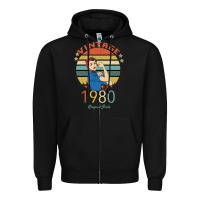 Black Vintage 1980 Original Parts Women 40th Birthday Zipper Hoodie - Bettercallsaul