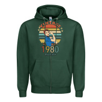 Sports Green Vintage 1980 Original Parts Women 40th Birthday Zipper Hoodie - Bettercallsaul