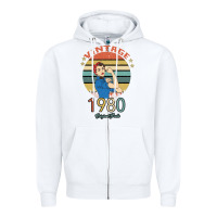 White Vintage 1980 Original Parts Women 40th Birthday Zipper Hoodie - Bettercallsaul