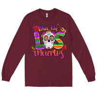 Burgundy dia de los muertos Long Sleeve Tee - MaliasSmallBusiness