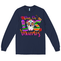 Navy dia de los muertos Long Sleeve Tee - MaliasSmallBusiness