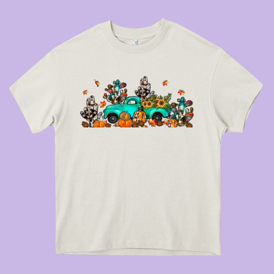 Fall Cactus Pumpkin Truck Heavy Core Tee Designed By Jahusdesignshop
