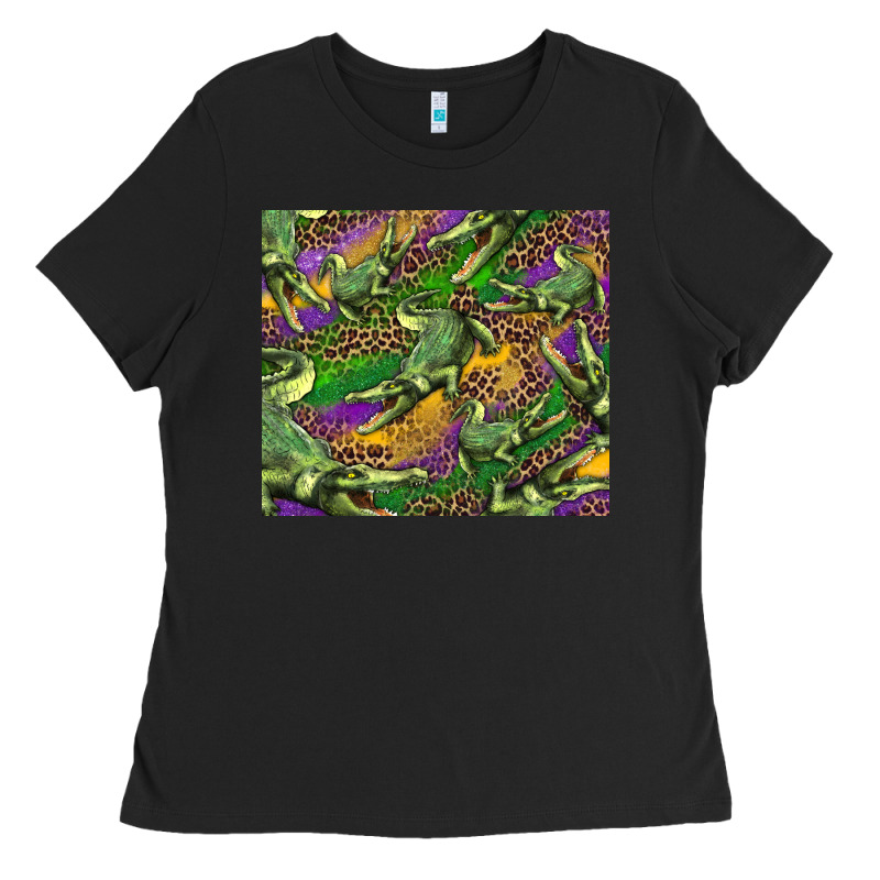 Mardi Gras Louisiana Crocodile Leopard Ladies Tee by RanaPortraitStore | Teevron