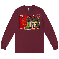 Burgundy merry christmas nurse Long Sleeve Tee - MaliasSmallBusiness