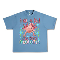 Pebble Blue just a kid who loves axolotls Urban Heavy Tee - MaliasSmallBusiness