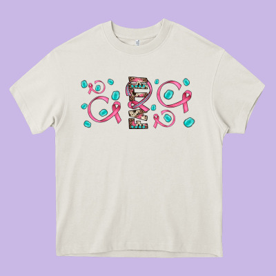 Faith Ribbon Gemstone Heavy Core Tee Designed By Jahusdesignshop