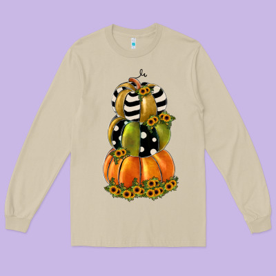Pumpkin Polka Dot, Sunflower Long Sleeve Tee Designed By Jahusdesignshop