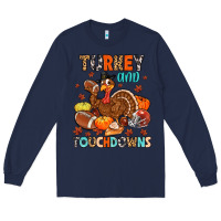 Navy turkey and touchdowns Long Sleeve Tee - MaliasSmallBusiness