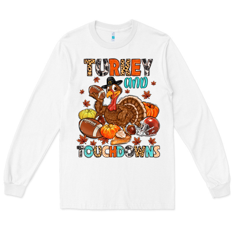 Turkey And Touchdowns Long Sleeve Tee by MaliasSmallBusiness | Teevron