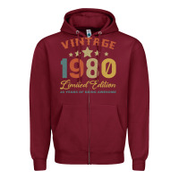 Burgundy Vintage 1980 Clothes 40 Years Old Retro 40th Birthday Zipper Hoodie - Bettercallsaul
