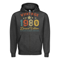 Charcoal Heather Vintage 1980 Clothes 40 Years Old Retro 40th Birthday Zipper Hoodie - Bettercallsaul