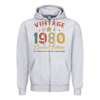 Heather Grey Vintage 1980 Clothes 40 Years Old Retro 40th Birthday Zipper Hoodie - Bettercallsaul