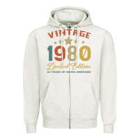 Oatmeal Heather Vintage 1980 Clothes 40 Years Old Retro 40th Birthday Zipper Hoodie - Bettercallsaul