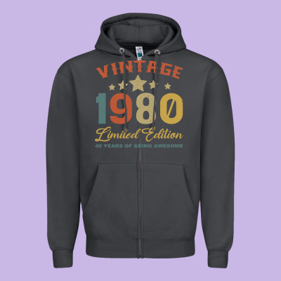 Vintage 1980 Clothes 40 Years Old Retro 40th Birthday Zipper Hoodie Designed By Bettercallsaul