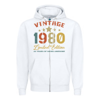 White Vintage 1980 Clothes 40 Years Old Retro 40th Birthday Zipper Hoodie - Bettercallsaul