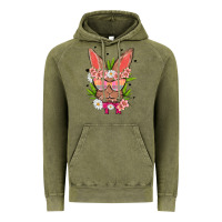 Vintage Olive bunny with floral Vintage Hoodie - MaliasSmallBusiness