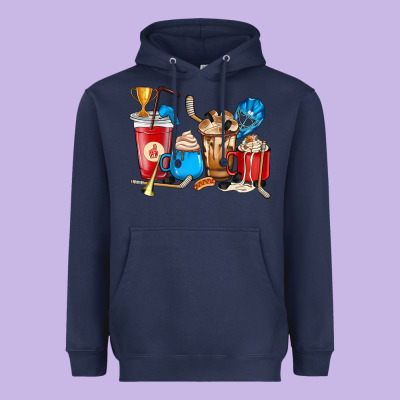 Hockey Coffee Cups Heavyweight Hoodie Designed By Howdyjamesfarm