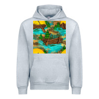 Heather Grey Lake Boat Rudder And Sunflowers Seamless Pattern Urban Hoodie - BundleAndBundleShop
