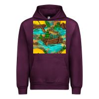 Mauve Wine Lake Boat Rudder And Sunflowers Seamless Pattern Urban Hoodie - BundleAndBundleShop
