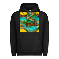 Pigment Black Lake Boat Rudder And Sunflowers Seamless Pattern Urban Hoodie - BundleAndBundleShop