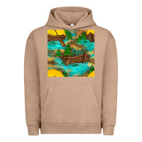 Pigment Burro Lake Boat Rudder And Sunflowers Seamless Pattern Urban Hoodie - BundleAndBundleShop