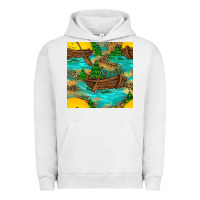 Pigment Lunar Rock Lake Boat Rudder And Sunflowers Seamless Pattern Urban Hoodie - BundleAndBundleShop