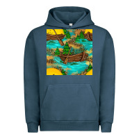 Pigment Midnight Navy Lake Boat Rudder And Sunflowers Seamless Pattern Urban Hoodie - BundleAndBundleShop