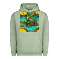 Pigment Oil Green Lake Boat Rudder And Sunflowers Seamless Pattern Urban Hoodie - BundleAndBundleShop