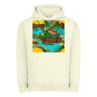Pigment Pistachio Lake Boat Rudder And Sunflowers Seamless Pattern Urban Hoodie - BundleAndBundleShop