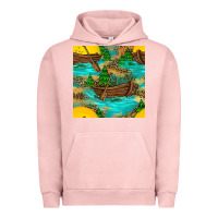 Pigment Salmon Lake Boat Rudder And Sunflowers Seamless Pattern Urban Hoodie - BundleAndBundleShop