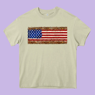 Usa Flag Leopard Heavy Core Tee Designed By Jahusdesignshop