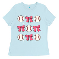 Baby Blue baseball coquette bow Ladies Tee - JahusDesignShop