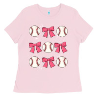 Bubblegum Pink baseball coquette bow Ladies Tee - JahusDesignShop