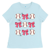 Baby Blue baseball coquette bow Ladies Tee - JahusDesignShop