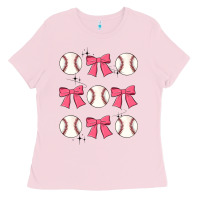Bubblegum Pink baseball coquette bow Ladies Tee - JahusDesignShop