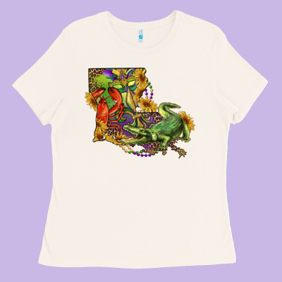 Louisiana Map With Mardi Gras Crocodile Ladies Tee Designed By Ranaportraitstore