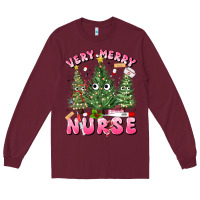Burgundy very merry nurse Long Sleeve Tee - MaliasSmallBusiness