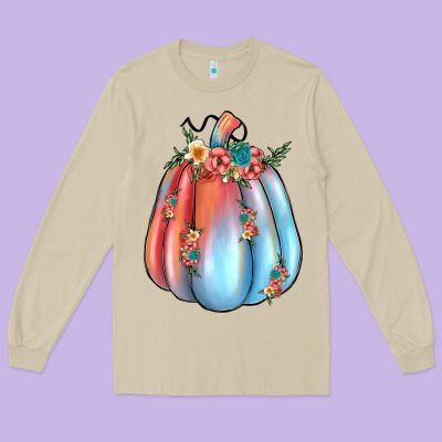 Flowers Pumpkin Long Sleeve Tee Designed By Jahusdesignshop