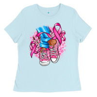 Baby Blue cancer ribbon pink converse and flowers Ladies Tee - AdoDesignShop