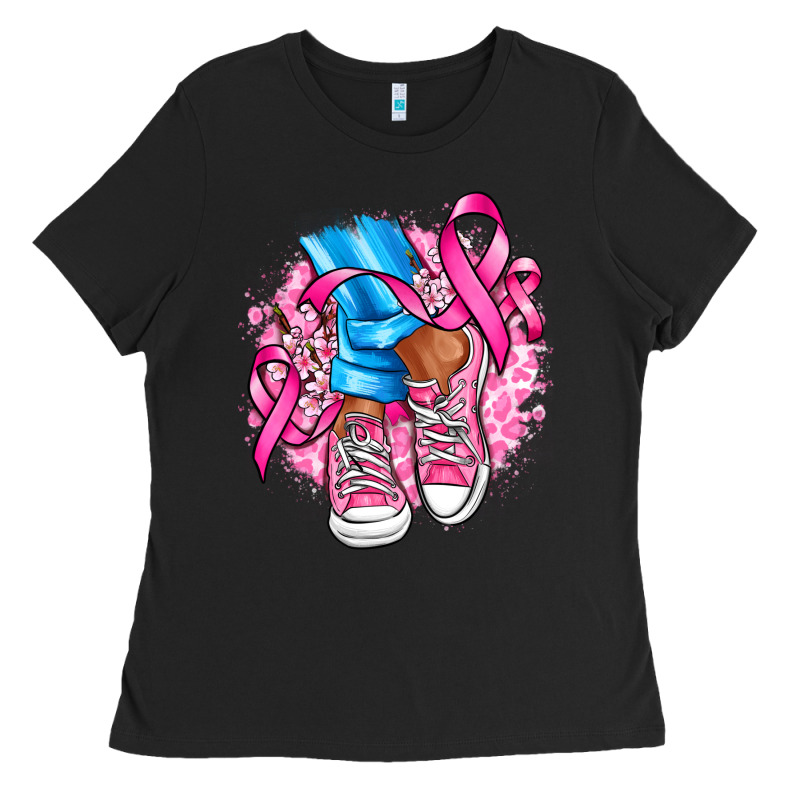 Cancer Ribbon Pink Converse And Flowers Ladies Tee by AdoDesignShop | Teevron