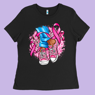 Cancer Ribbon Pink Converse And Flowers Ladies Tee Designed By Adodesignshop