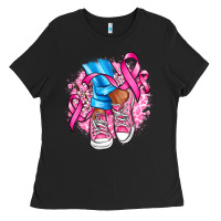 Black cancer ribbon pink converse and flowers Ladies Tee - AdoDesignShop