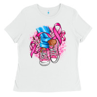 White cancer ribbon pink converse and flowers Ladies Tee - AdoDesignShop