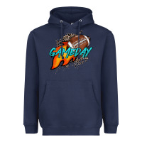 Navy Game day leopard fire and ball Heavyweight Hoodie - HowdyJamesFarm